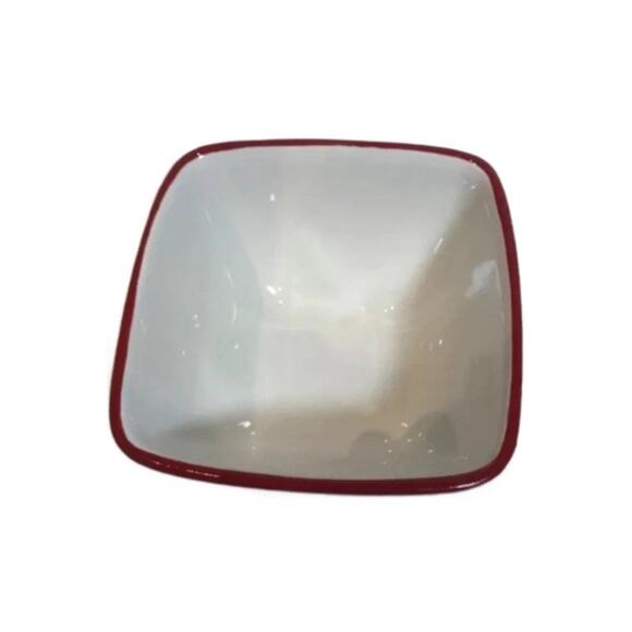 Set of 4 Red Hand-Painted Square Bowls – Grapes Apples Geometric Soup Cereal - Picture 8 of 8